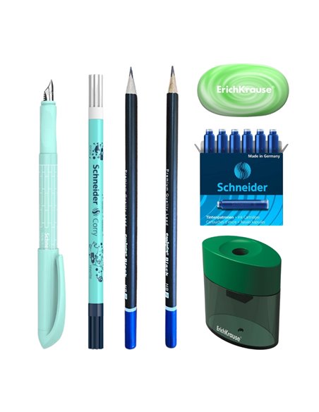 EAN-015739,Set stilou Schneider Easy vernil, patroane, pic, creioane Carioca, radiera, ascutitoare Erichkrause