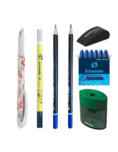 EAN-015708,Set stilou Schneider Voice gri/rosu, patroane, pic, creioane Carioca, radiera, ascutitoare Erichkrause