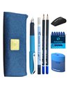 EAN-015777,Set stilou Schneider Wavy albastru, patroane, pic, creioane Carioca, radiera, ascutitoare Erichkrause