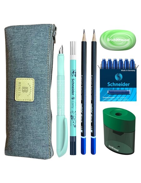 EAN-015739,Set stilou Schneider Easy vernil, patroane, pic, creioane Carioca, radiera, ascutitoare Erichkrause