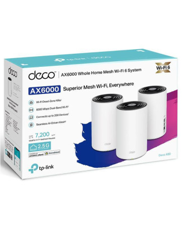 Deco X80(3-pack),MESH TP-LINK, wireless, router AX6000, pt interior, 6000 Mbps, port 1 x 2.5 Gbps LAN/ WAN, 2 x Gigabit LAN/WAN,