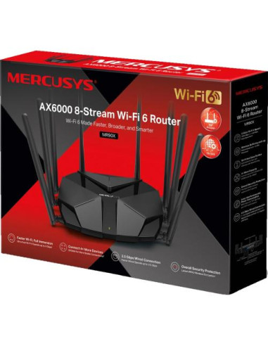 MR90X,Router MERCUSYS wireless 6000Mbps, 3 porturi LAN Gigabit, 1 port WAN 2.5 Gigabit, Dual Band AX6000 8 x antene externa, Wi-
