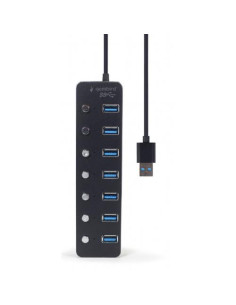 RY-UHB-U3P7P-01,HUB extern GEMBIRD, porturi USB: USB 3.1 x 7, conectare prin USB, cu on/off, cablu 0,24 m, negru, "UHB-U3P7P-01"
