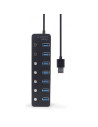 RY-UHB-U3P7P-01,HUB extern GEMBIRD, porturi USB: USB 3.1 x 7, conectare prin USB, cu on/off, cablu 0,24 m, negru, "UHB-U3P7P-01"