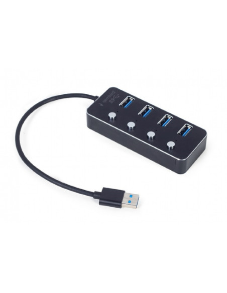 RY-UHB-U3P4P-01,HUB extern GEMBIRD, porturi USB: USB 3.1 x 4, conectare prin USB, cu on/off, cablu 0,24 m, negru, "UHB-U3P4P-01"