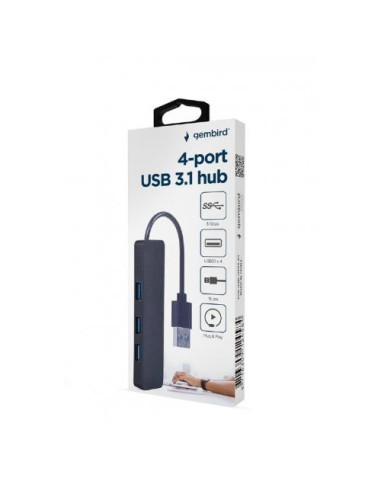 RY-UHB-U3P4-04,HUB extern GEMBIRD, porturi USB: USB 3.1 x 4, conectare prin USB, cablu 0,15 m, negru, "UHB-U3P4-04" - 8716309124