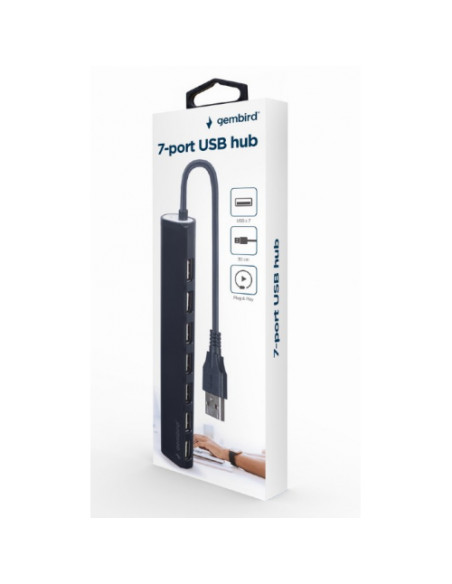 RY-UHB-U2P7-04,HUB extern GEMBIRD, porturi USB: USB 2.0 x 7, conectare prin USB, cablu 0,30 m, negru, "UHB-U2P7-04" - 8716309124