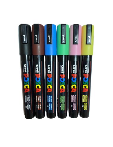 POS47-PC5M,Set 6 Markere UNI POSCA PC-5M, 1.8-2.5 mm, POS47