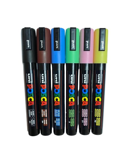 POS47-PC5M,Set 6 Markere UNI POSCA PC-5M, 1.8-2.5 mm, POS47