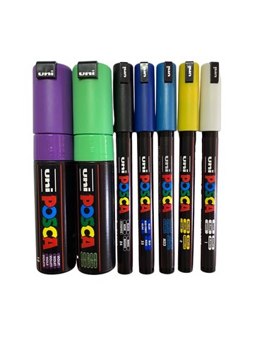 POS51-PC1MR,Set 7 Markere UNI POSCA PC-1MR, 0.7 mm, POS51