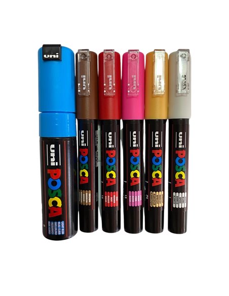 POS54-PC1M,Set 6 Markere UNI POSCA PC-1M, 0.7-1 mm, POS54