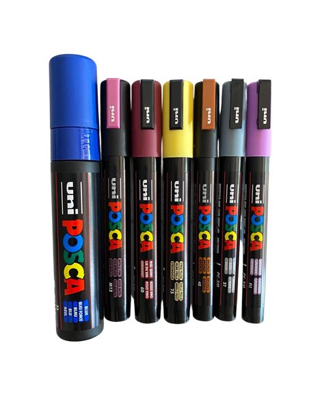 POS62,Set 7 Markere UNI POSCA PC-3M, PC-5M, PC-17K, POS62