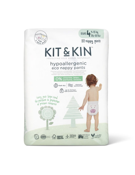 KKS4PANTSCASE,Scutece Hipoalergenice Eco Kit&Kin Pull Up Maxi, Marimea 4, 9-15 kg, 132 buc