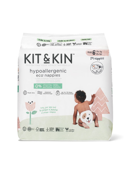 KKS6NAPPIESCASE,Scutece Hipoalergenice Eco Kit&Kin, Marimea 6, 14 kg+, 96 buc
