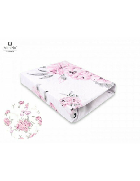 BN-6426972009270,MimiNu - Cearceaf cu elastic pentru patut 140X70 cm, Din bumbac certificat Oeko Tex Standard 100, Peonie Pink