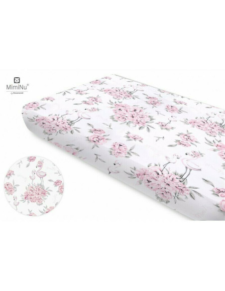 BN-6426972009270,MimiNu - Cearceaf cu elastic pentru patut 140X70 cm, Din bumbac certificat Oeko Tex Standard 100, Peonie Pink