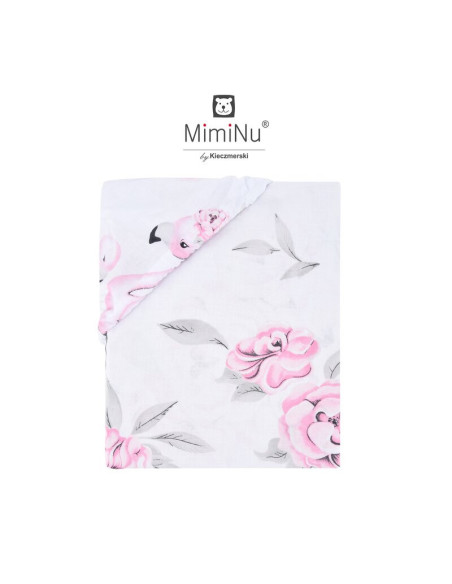 BN-6426972009270,MimiNu - Cearceaf cu elastic pentru patut 140X70 cm, Din bumbac certificat Oeko Tex Standard 100, Peonie Pink