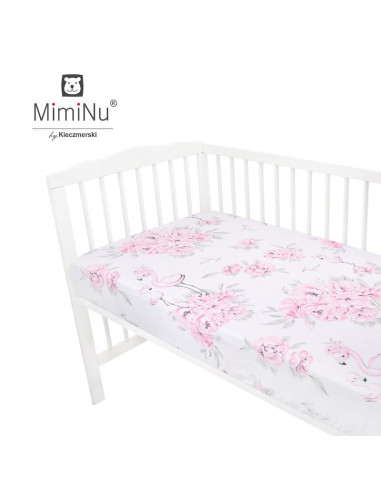 BN-6426972009270,MimiNu - Cearceaf cu elastic pentru patut 140X70 cm, Din bumbac certificat Oeko Tex Standard 100, Peonie Pink