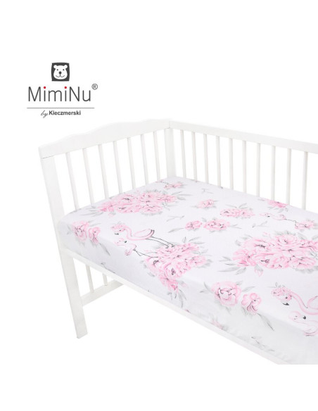 BN-6426972009270,MimiNu - Cearceaf cu elastic pentru patut 140X70 cm, Din bumbac certificat Oeko Tex Standard 100, Peonie Pink