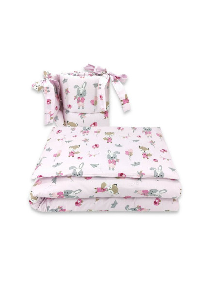 BN-6426972015387,Qmini - Lenjerie patut 3 piese, Cu protectie laterala, Din bumbac certificat Oeko Tex Standard 100, Pentru patu
