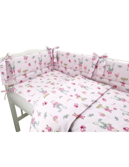 BN-6426972015387,Qmini - Lenjerie patut 3 piese, Cu protectie laterala, Din bumbac certificat Oeko Tex Standard 100, Pentru patu
