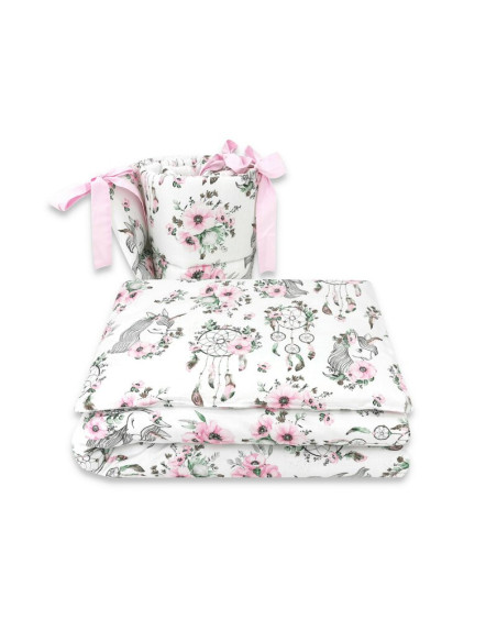 BN-6426972015431,Qmini - Lenjerie patut 3 piese, Cu protectie laterala, Din bumbac certificat Oeko Tex Standard 100, Pentru patu