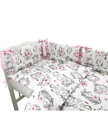 BN-6426972015431,Qmini - Lenjerie patut 3 piese, Cu protectie laterala, Din bumbac certificat Oeko Tex Standard 100, Pentru patu