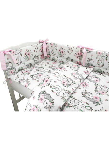 BN-6426972015431,Qmini - Lenjerie patut 3 piese, Cu protectie laterala, Din bumbac certificat Oeko Tex Standard 100, Pentru patu