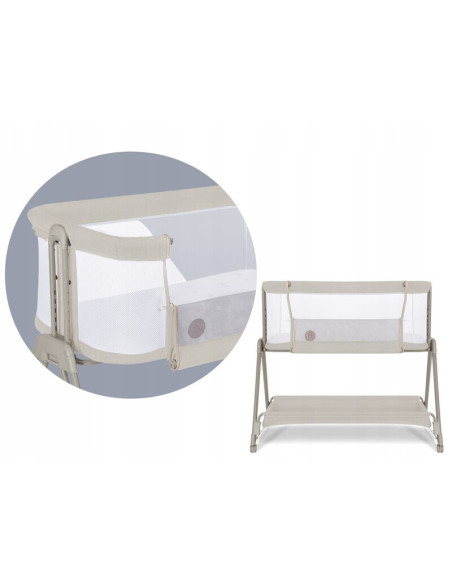 BN-LO-LUNA_BEIGE_SAND,Lionelo - Patut co-sleeper Luna, 2 in 1, Cu laterala culisanta, Cu setare unghiulara, Cu roti, Reglabil in
