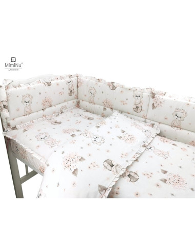 BN-6426972012492,MimiNu - Lenjerie patut 3 piese, Cu protectie laterala, Cu volanase, Din bumbac certificat Oeko Tex Standard 10