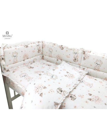 BN-6426972012492,MimiNu - Lenjerie patut 3 piese, Cu protectie laterala, Cu volanase, Din bumbac certificat Oeko Tex Standard 10