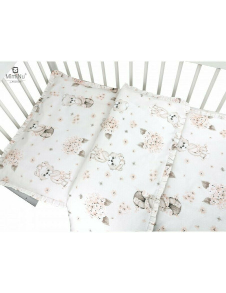 BN-6426972012492,MimiNu - Lenjerie patut 3 piese, Cu protectie laterala, Cu volanase, Din bumbac certificat Oeko Tex Standard 10