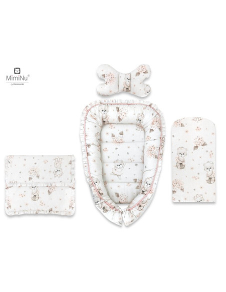 BN-6426972012584,MimiNu - Set 4 in 1 Cosulet bebelus Baby Cocoon 75x55 cm, Cu volanase, Husa 100% bumbac, Din bumbac certificat 