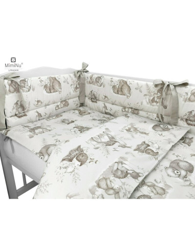 BN-6426972014960,MimiNu - Set lenjerie patut cu 6 piese, Cu pilota si perna, Cu doua aparatori laterale, Din bumbac certificat O