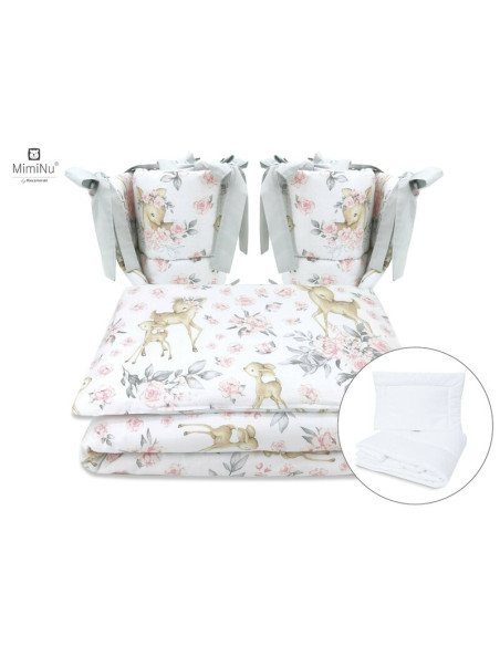 BN-6426972015059,MimiNu - Set lenjerie patut cu 6 piese, Cu pilota si perna, Cu doua aparatori laterale, Din bumbac certificat O