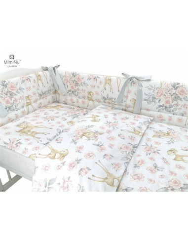 BN-6426972015059,MimiNu - Set lenjerie patut cu 6 piese, Cu pilota si perna, Cu doua aparatori laterale, Din bumbac certificat O