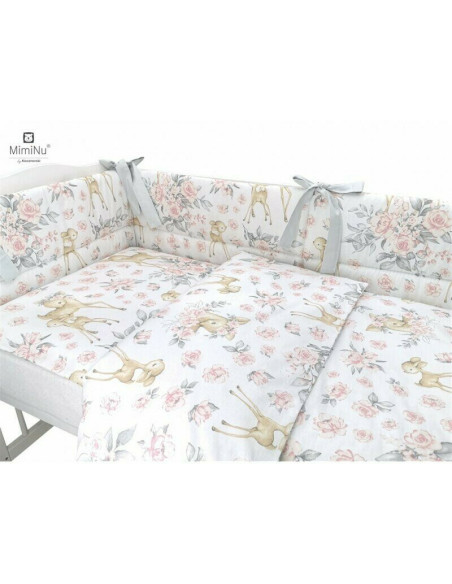 BN-6426972015059,MimiNu - Set lenjerie patut cu 6 piese, Cu pilota si perna, Cu doua aparatori laterale, Din bumbac certificat O