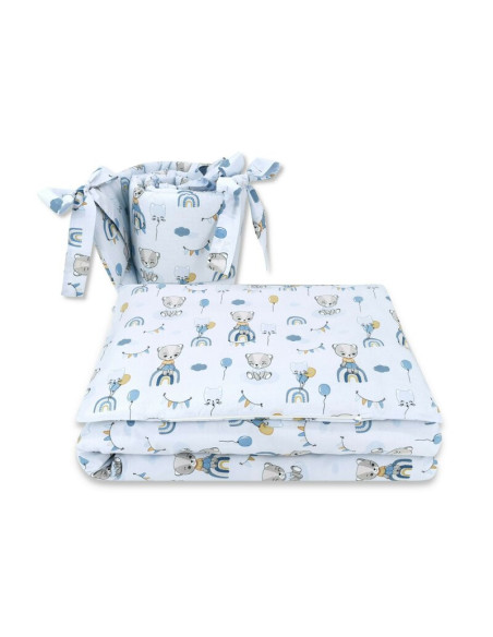 BN-6426972016841,Qmini - Lenjerie patut 3 piese, Cu protectie laterala, Din bumbac certificat Oeko Tex Standard 100, Pentru patu