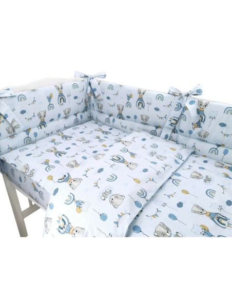 BN-6426972016841,Qmini - Lenjerie patut 3 piese, Cu protectie laterala, Din bumbac certificat Oeko Tex Standard 100, Pentru patu