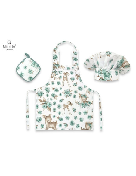 BN-6426972017268,MimiNu - Set Micutul bucatar, Cu sort, o boneta si accesoriu pentru vase calde, Din bumbac certificat Oeko Tex 