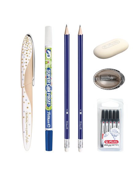 EAN-015876,Set stilou Herlitz My pen Style glam, rezerve My Pen, creioane HB, radiera, carioca corectoare, ascutitoare