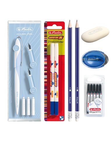 EAN-015890,Set stilou Herlitz My pen Style caligrafie bleu, rezerve, creioane, radiera, pic, ascutitoare Pelikan