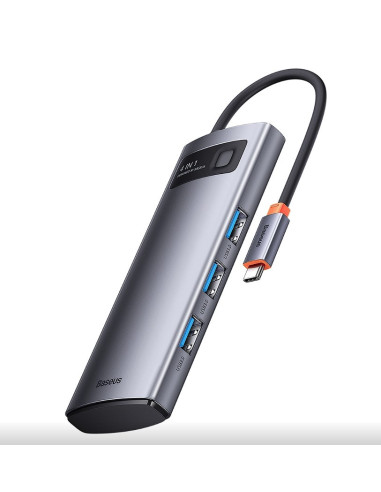 RY-WKWG070013,HUB extern Baseus Metal Gleam, conectare PC USB Type-C, porturi USB 3.0 x 4, gri "WKWG070013" (include TV 0.75 lei