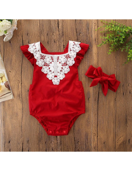 UP-drl137,Set body rosu cu broderie si bentita, Diferite marimi
