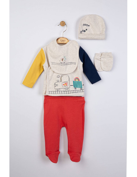 UP-tgs_4075_2,Setul 5 piese nou nascut Choo Choo, Tongs baby (Culoare: Rosu)
