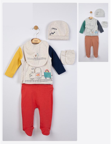 UP-tgs_4075_2,Setul 5 piese nou nascut Choo Choo, Tongs baby (Culoare: Rosu)