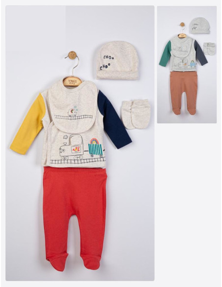 UP-tgs_4075_2,Setul 5 piese nou nascut Choo Choo, Tongs baby (Culoare: Rosu)