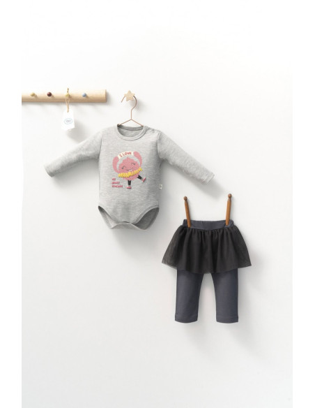 UP-tgs_4412_3,Set 2 piese cu body si pantalonasi cu tulle pentru fetite Monster, Tongs baby, Gri, Diferite marimi