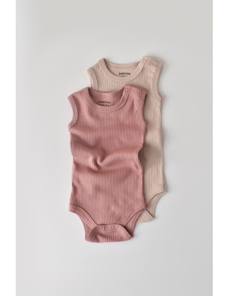 UP-BC-CSYM11107-0,Set de 2 body-uri fara maneci din bumbac organic si modal - Roz/Blush