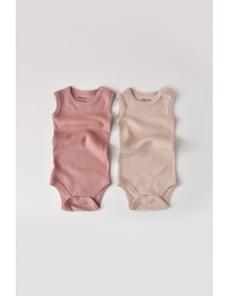 UP-BC-CSYM11107-0,Set de 2 body-uri fara maneci din bumbac organic si modal - Roz/Blush